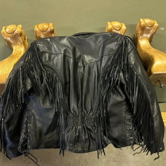 Fringe leather riding jacket